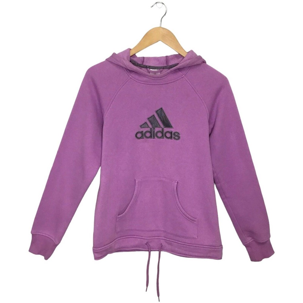 Adidas Womens Pullover Sweatshirt Logo Athletic Kangaroo Pocket Hoodie Purple S